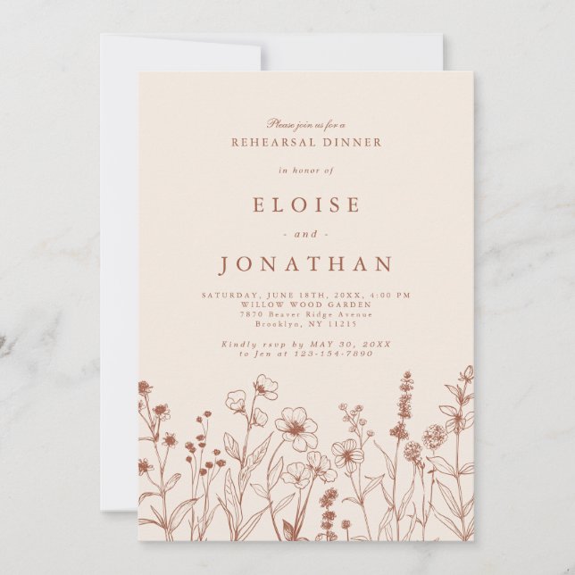 Terracotta Fall Boho Wildblume Probe Einladung (Vorderseite)