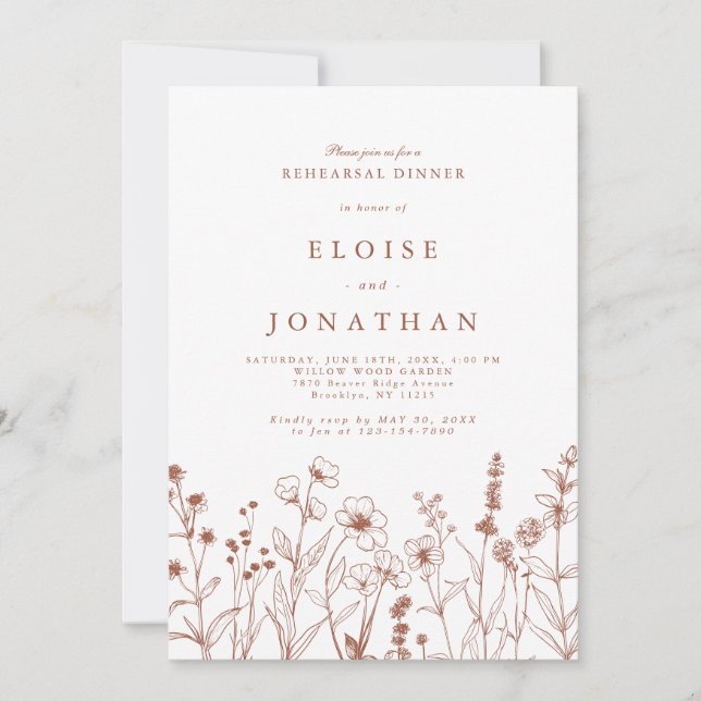 Terracotta Fall Boho Wildblume Probe Einladung (Vorderseite)