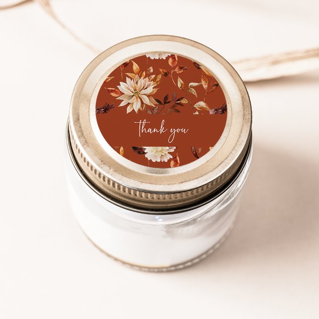 Terracotta Fall Danke Aufkleber (Terracotta Fall Copper Leaves Thank You Sticker by Painted Paperie
)