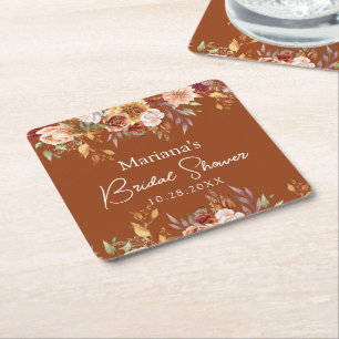 Terracotta Fall Floral Brautparty Rechteckiger Pappuntersetzer