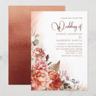 Terracotta Fall Floral Burnt Orange Boho Wedding Einladung
