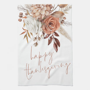 Terracotta Fall Florals Script Happy Thanksgiving Geschirrtuch