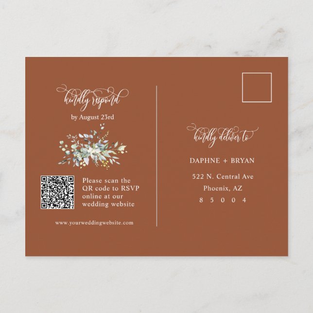 Terracotta Fall Green Blätter QR Code Address UAWG Postkarte (Rückseite)
