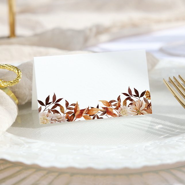 Terracotta Fall Kupfer Wasserfarben Blätter Platzkarte (White Terracotta Fall Copper Watercolor Leaves Place Card by Painted Paperie
)