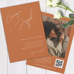 Terracotta Fall   Script Foto QR Code Wedding Einladung