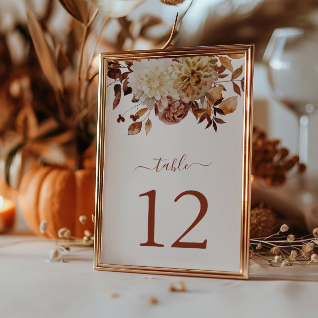 Terracotta Fall Wasserfarbe Botanische Hochzeitsti Tischnummer (Terracotta Fall Watercolor Botanical Wedding Table Number by Painted Paperie
)