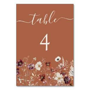 Terracotta Fall Wildblume Hochzeit Tischnummer