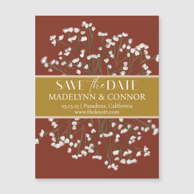 Terracotta Field-Blume Hochzeitssache Datum speich Magneteinladung (Vorderseite)