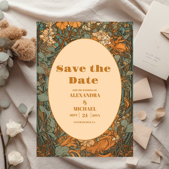 Terracotta Floral Art Nouveau Wedding Save The Date (Von Creator hochgeladen)