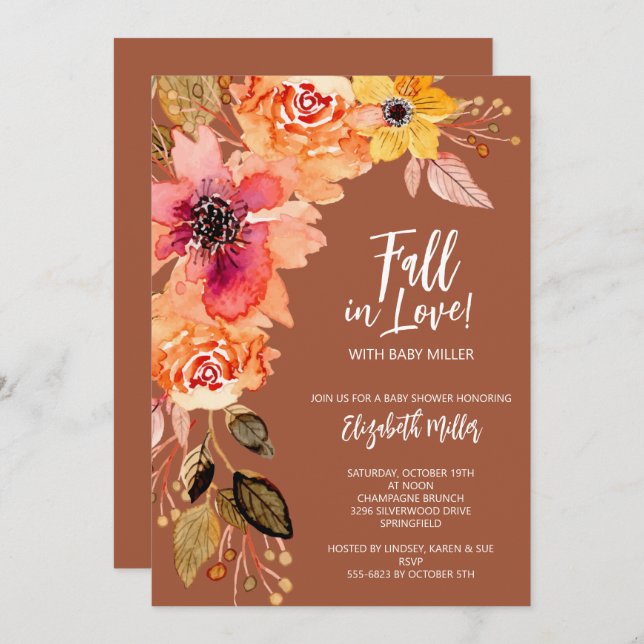Terracotta Floral Baby Dusche Einladung (Vorne/Hinten)