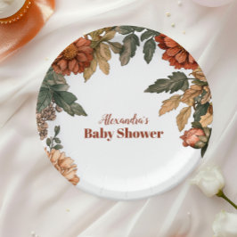 Terracotta Floral Baby in Bloom Baby Dusche Pappteller