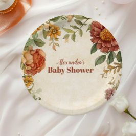 Terracotta Floral Baby in Bloom Baby Dusche Pappteller