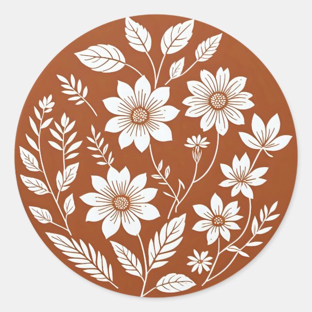 Terracotta Floral Boho Circle Aufkleber (Vorderseite)