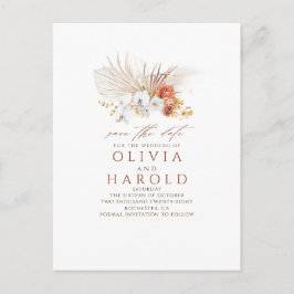 Terracotta Floral Boho Exotic Save the Date Ankündigungspostkarte