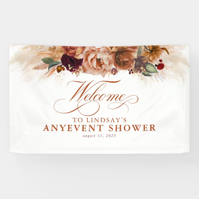 Terracotta Floral Boho Fall Party Dusche Willkomme Banner (Horizontal)