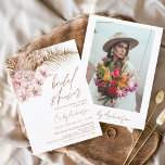 Terracotta Floral Boho Pampas Grass Brautparty Einladung<br><div class="desc">Minimalistisches Burnt Orange - Terracotta - Coriander Elegant und Modernes Boho Pampas Grass Script Brautparty mit Foto auf Back Herbst (Herbst),  Winter,  Frühjahr oder Sommer Einladungen - beinhaltet eine schöne und elegante Schriftzeichen Typografie für die besondere Braut zu sein vor Hochzeiten.</div>