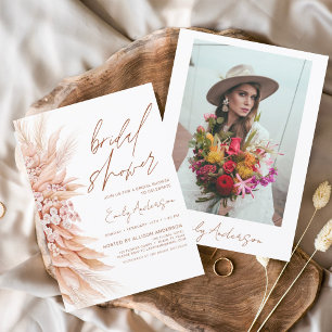 Terracotta Floral Boho Pampas Grass Brautparty Einladung