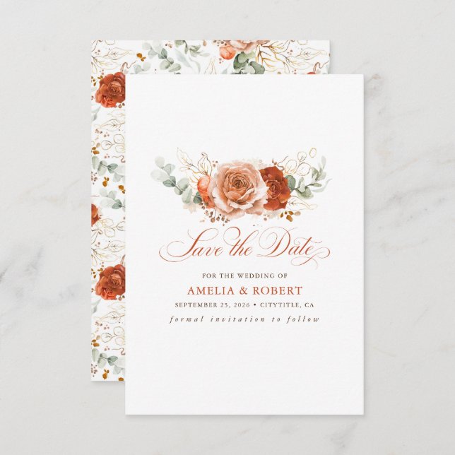Terracotta Floral Boho Save the Date (Vorne/Hinten)