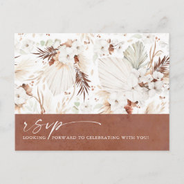 Terracotta Floral Boho Wedding RSVP Postkarte