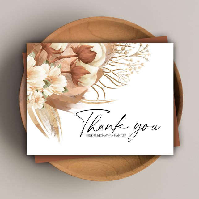 Terracotta Floral Boho Wedding Vielen Dank Postkarte (Terracotta Floral Boho Wedding Thank You Postcard)