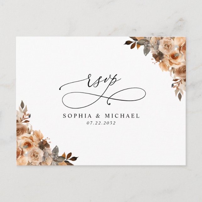Terracotta Floral Botanical QR Code Wedding RSVP Postkarte (Vorderseite)