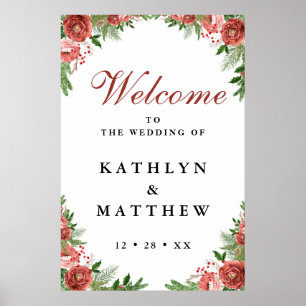 Terracotta Floral Bough Winter Wedding Willkommen Poster
