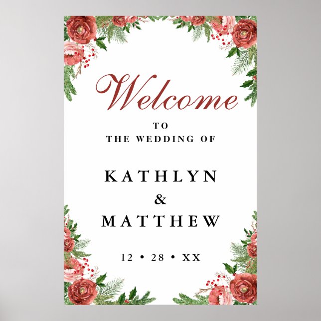 Terracotta Floral Bough Winter Wedding Willkommen Poster (Vorne)