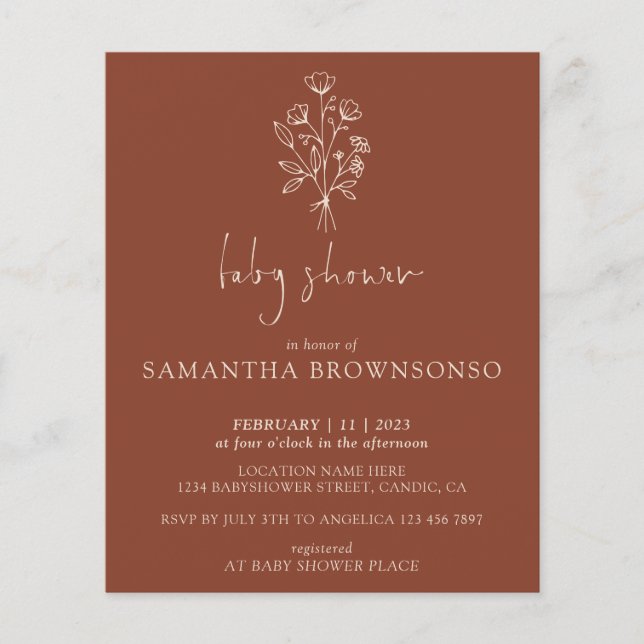Terracotta Floral Bouquet Budget Babydusche Flyer (Vorne)