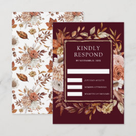 Terracotta Floral Burgundy Wedding RSVP Karte
