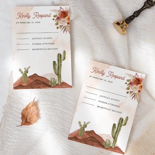 Terracotta Floral Desert Cactus Wedding RSVP Karte (Von Creator hochgeladen)