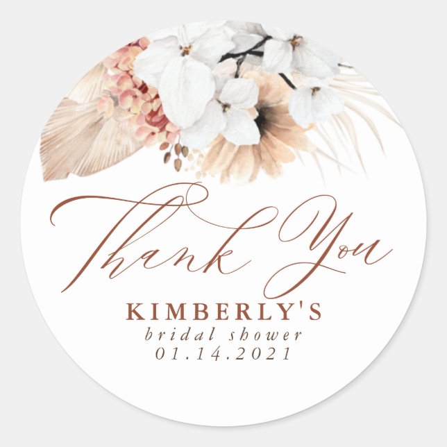 Terracotta Floral Exotic Boho Vielen Dank Runder Aufkleber (Vorderseite)