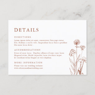 Terracotta Floral Fall Wildblume Hochzeit Details Begleitkarte