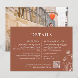 Terracotta Floral Fall Wildblume Hochzeit Details Begleitkarte