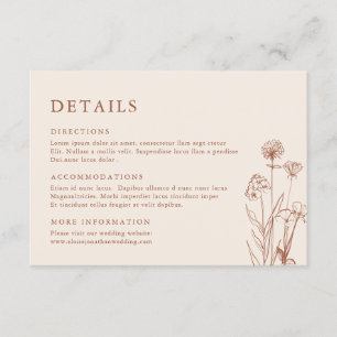 Terracotta Floral Fall Wildblume Hochzeit Details Begleitkarte