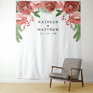 Terracotta Floral Foliage Wedge Foto Booth Wandteppich