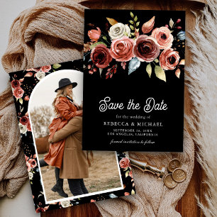 Terracotta Floral Foto Black Wedge Save The Date