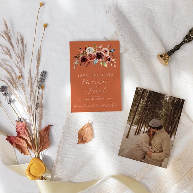 Terracotta Floral Foto Save the Date (Von Creator hochgeladen)