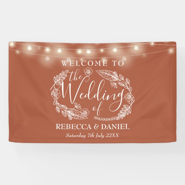 Terracotta Floral Garland Script Wedding Banner (Horizontal)