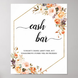 Terracotta Floral Geometrie Cash Bar Sign Poster