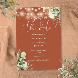 Terracotta Floral Greenery String Lights Wedding Save The Date