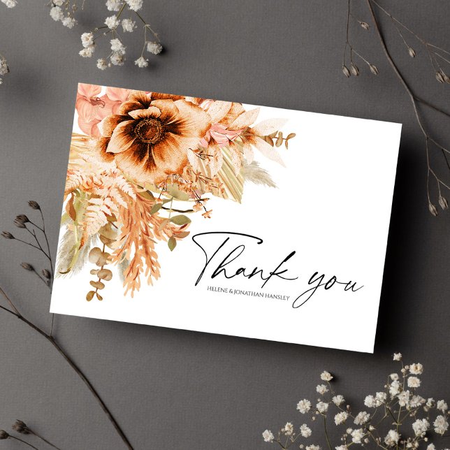 Terracotta Floral Hochzeit im Herbst Dankeskarte (Terracotta Floral Fall Wedding Thank You Card)