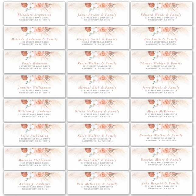 Terracotta Floral Individuelle Guest Address Label (Vorderseite)