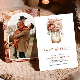 Terracotta Floral Mason Jar Foto Wedding Save The Date