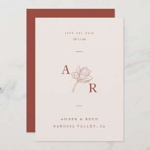 Terracotta Floral Minimalistisch Monogramm Elegant Save The Date