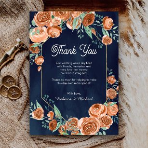 Terracotta Floral Navy Blue Wedding Dankeskarte