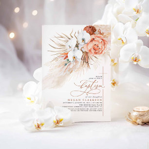 Terracotta Floral Pampas Grass Moderne Taufe Einladung