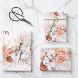 Terracotta Floral Pampas Grass Muster Elegante Wra Geschenkpapier Set