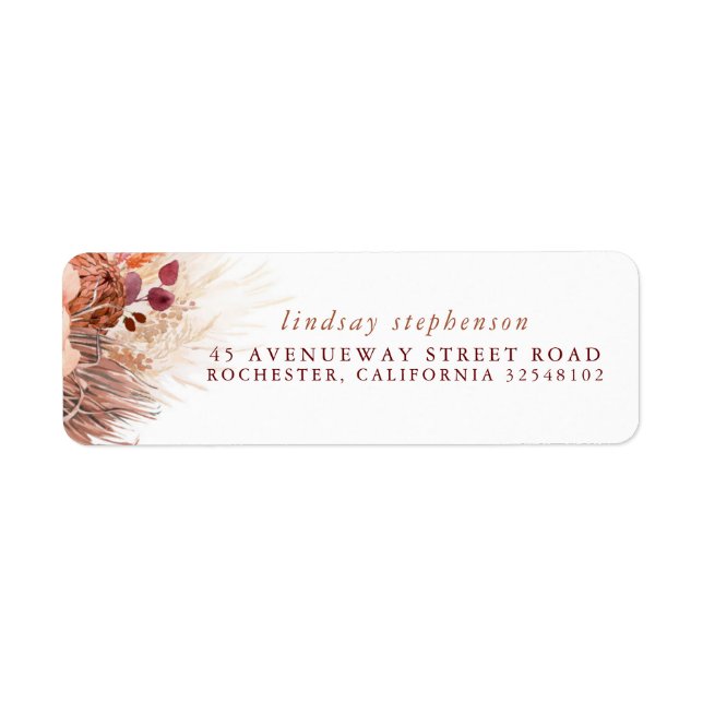 Terracotta Floral Pampas Grass Wedding Label (Vorne)