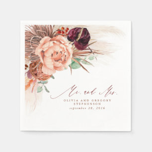 Terracotta Floral Pampas Grass Wedding Napkins Serviette