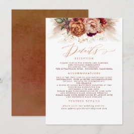 Terracotta Floral Pampas Hochzeit Details Begleitkarte